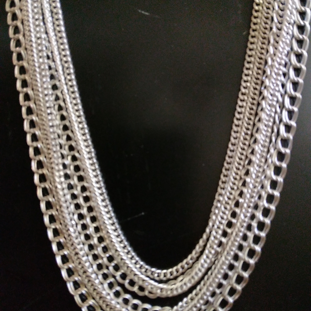 ON SALE! Vintage NAPIER silver tone multi chain different sizes makes necklace